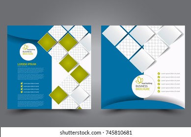 Square flyer template. Brochure design. Annual report poster. Leaflet cover. For business and education. Vector illustration. Blue and green color.