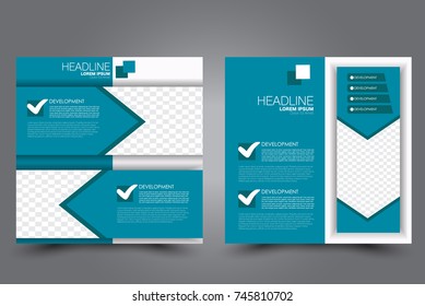 Square flyer template. Brochure design. Annual report poster. Leaflet cover. For business and education. Vector illustration. Blue color.