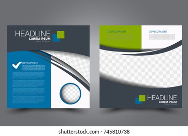 Square flyer template. Brochure design. Annual report poster. Leaflet cover. For business and education. Vector illustration. Blue and green color.