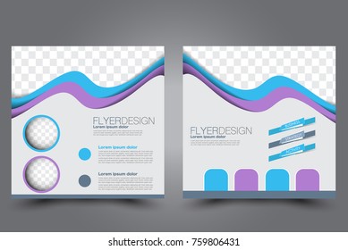 Square flyer template. Brochure design. Annual report poster. Leaflet cover. For business and education. Vector illustration. Blue and purple color.