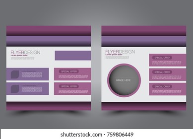 Square flyer template. Brochure design. Annual report poster. Leaflet cover. For business and education. Vector illustration. Purple color.