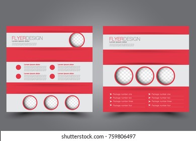 Square flyer template. Brochure design. Annual report poster. Leaflet cover. For business and education. Vector illustration. Red color.