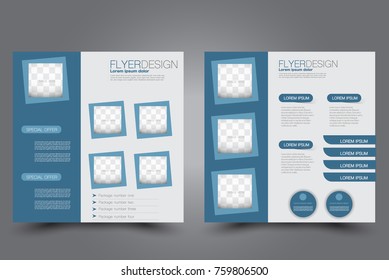 Square flyer template. Brochure design. Annual report poster. Leaflet cover. For business and education. Vector illustration. Blue color.