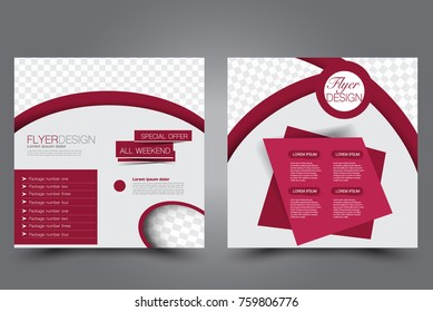 Square flyer template. Brochure design. Annual report poster. Leaflet cover. For business and education. Vector illustration. Red color.