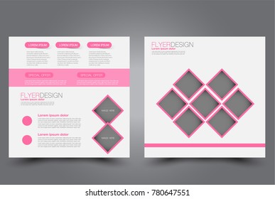 Square flyer template. Brochure design. Annual report poster. Leaflet cover. For business and education. Vector illustration. Pink color.