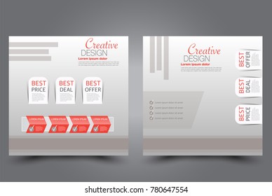 Square flyer template. Brochure design. Annual report poster. Leaflet cover. For business and education. Vector illustration. Orange color.