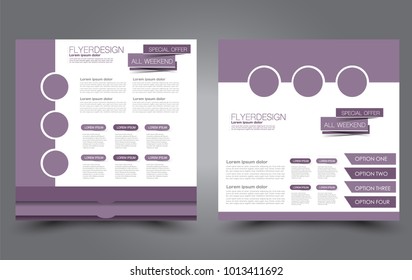 Square flyer template. Simple brochure design. For business and education. Vector illustration. Purple color.