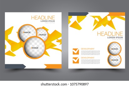 Square flyer template. Simple brochure design. For business and education. Vector illustration. Orange color.