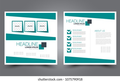 Square flyer template. Simple brochure design. For business and education. Vector illustration. Green color.