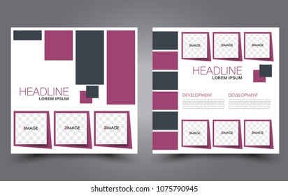 Square flyer template. Simple brochure design. For business and education. Vector illustration. Purple color.