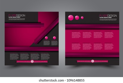 Square flyer template. Simple brochure design. For business and education. Vector illustration. Pink and black color.