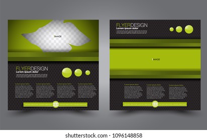 Square flyer template. Simple brochure design. For business and education. Vector illustration. Green and black color.