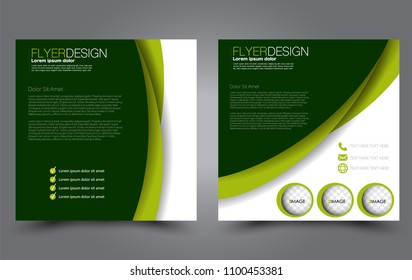 Square flyer template. Simple brochure design. For business and education. Vector illustration. Green color.