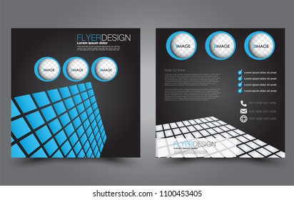 Square flyer template. Simple brochure design. For business and education. Vector illustration. Black and blue color.