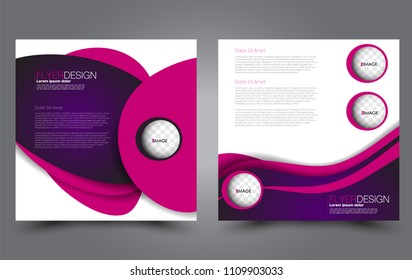 Square flyer template. Simple brochure design. For business and education. Vector illustration. Pink and purple color.