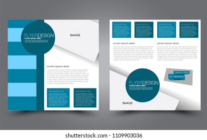 Square flyer template. Simple brochure design. For business and education. Vector illustration. Blue color.