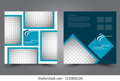 Square flyer template. Simple brochure design. For business and education. Vector illustration. Blue color.