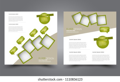 Square flyer template. Simple brochure design. For business and education. Vector illustration. Green color.