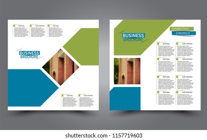Square flyer template. Simple brochure design. For business and education. Vector illustration. Blue and green color.