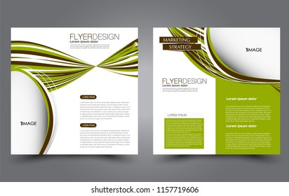 Square flyer template. Simple brochure design. For business and education. Vector illustration. Green color.
