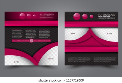 Square flyer template. Simple brochure design. For business and education. Vector illustration. Pink and black color.