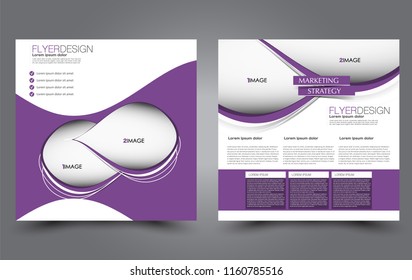 Square flyer template. Simple brochure design. For business and education. Vector illustration. Purple color.