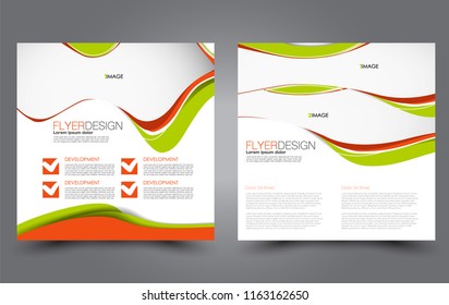 Square flyer template. Simple brochure design. For business and education. Vector illustration. Orange and green color.