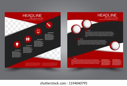 Square flyer template. Simple brochure design. Poster for business, education, advertisement, banner, ad banner. Vector illustration. Red and black color.