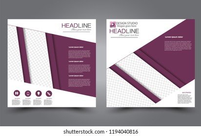 Square flyer template. Simple brochure design. Poster for business, education, advertisement, banner, ad banner. Vector illustration. Purple color.