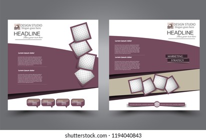Square flyer template. Simple brochure design. Poster for business, education, advertisement, banner, ad banner. Vector illustration. Purple color.