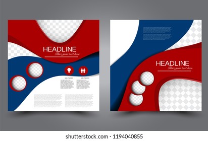 Square flyer template. Simple brochure design. Poster for business, education, advertisement, banner, ad banner. Vector illustration. Red and blue color.