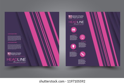 Square flyer template. Simple brochure design. Poster for business, education, advertisement, banner, ad banner. Purple and pink. Vector illustration.