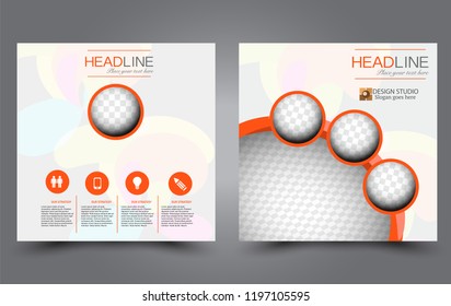 Square flyer template. Simple brochure design. Poster for business, education, advertisement, banner, ad banner. Orange color. Vector illustration.