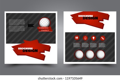 Square flyer template. Simple brochure design. Poster for business, education, advertisement, banner, ad banner. Black and red color. Vector illustration.