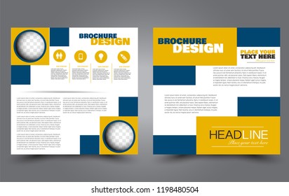 Square flyer template. Simple brochure design. Poster for business, education, advertisement, banner, ad banner. Blue and orange color. Vector illustration.