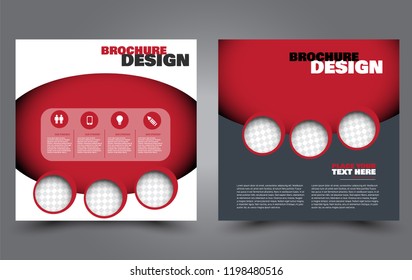 Square flyer template. Simple brochure design. Poster for business, education, advertisement, banner, ad banner. Red color. Vector illustration.