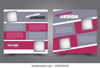 Square flyer template. Simple brochure design. Poster for business, education, advertisement, banner, ad banner. Pink and grey color. Vector illustration.