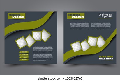 Square flyer template. Simple brochure design. Poster for business, education, advertisement, banner, ad banner. Green color. Vector illustration.