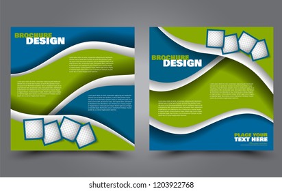 Square flyer template. Simple brochure design. Poster for business, education, advertisement, banner, ad banner. Blue and green color. Vector illustration.