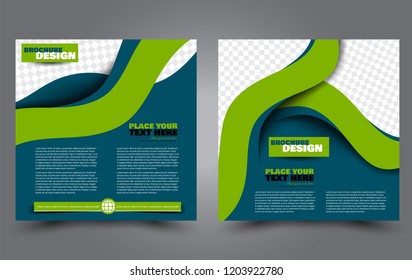 Square flyer template. Simple brochure design. Poster for business, education, advertisement, banner, ad banner. Blue and green color. Vector illustration.