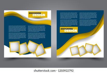 Square flyer template. Simple brochure design. Poster for business, education, advertisement, banner, ad banner. Blue and yellow color. Vector illustration.