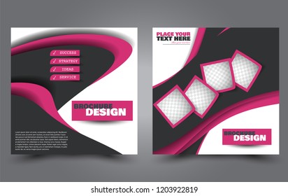 Square flyer template. Simple brochure design. Poster for business, education, advertisement, banner, ad banner. Black and pink color. Vector illustration.