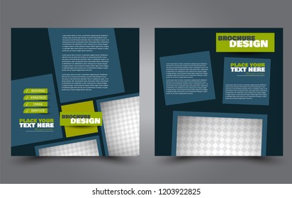 Square flyer template. Simple brochure design. Poster for business, education, advertisement, banner, ad banner. Blue and green color. Vector illustration.