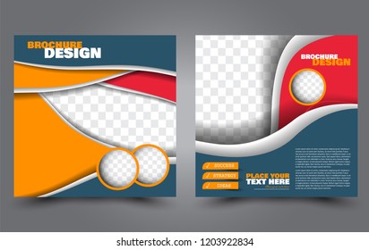 Square flyer template. Simple brochure design. Poster for business, education, advertisement, banner, ad banner. Blue, red, and orange color. Vector illustration.