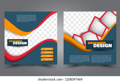 Square flyer template. Simple brochure design. Poster for business, education, advertisement, banner, ad banner. Blue, orange, and orange color. Vector illustration.