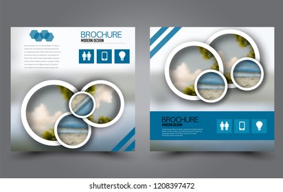 Square flyer template. Simple brochure design. Poster for business, education, advertisement, banner, ad banner. Blue color. Vector illustration.