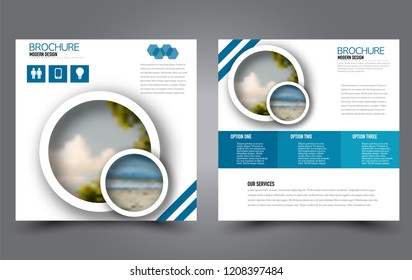 Square flyer template. Simple brochure design. Poster for business, education, advertisement, banner, ad banner. Blue color. Vector illustration.