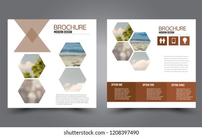 Square flyer template. Simple brochure design. Poster for business, education, advertisement, banner, ad banner. Brown color. Vector illustration.