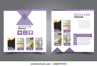 Square flyer template. Simple brochure design. Poster for business, education, advertisement, banner, ad banner. Purple color. Vector illustration.