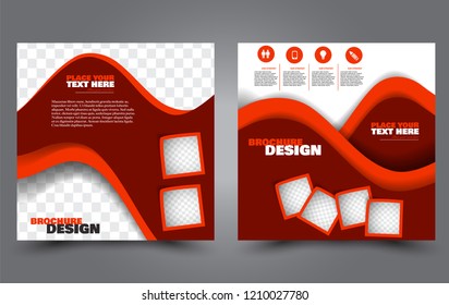 Square flyer template. Simple brochure design. Poster for business, education, advertisement, banner, ad banner. Red color. Vector illustration.